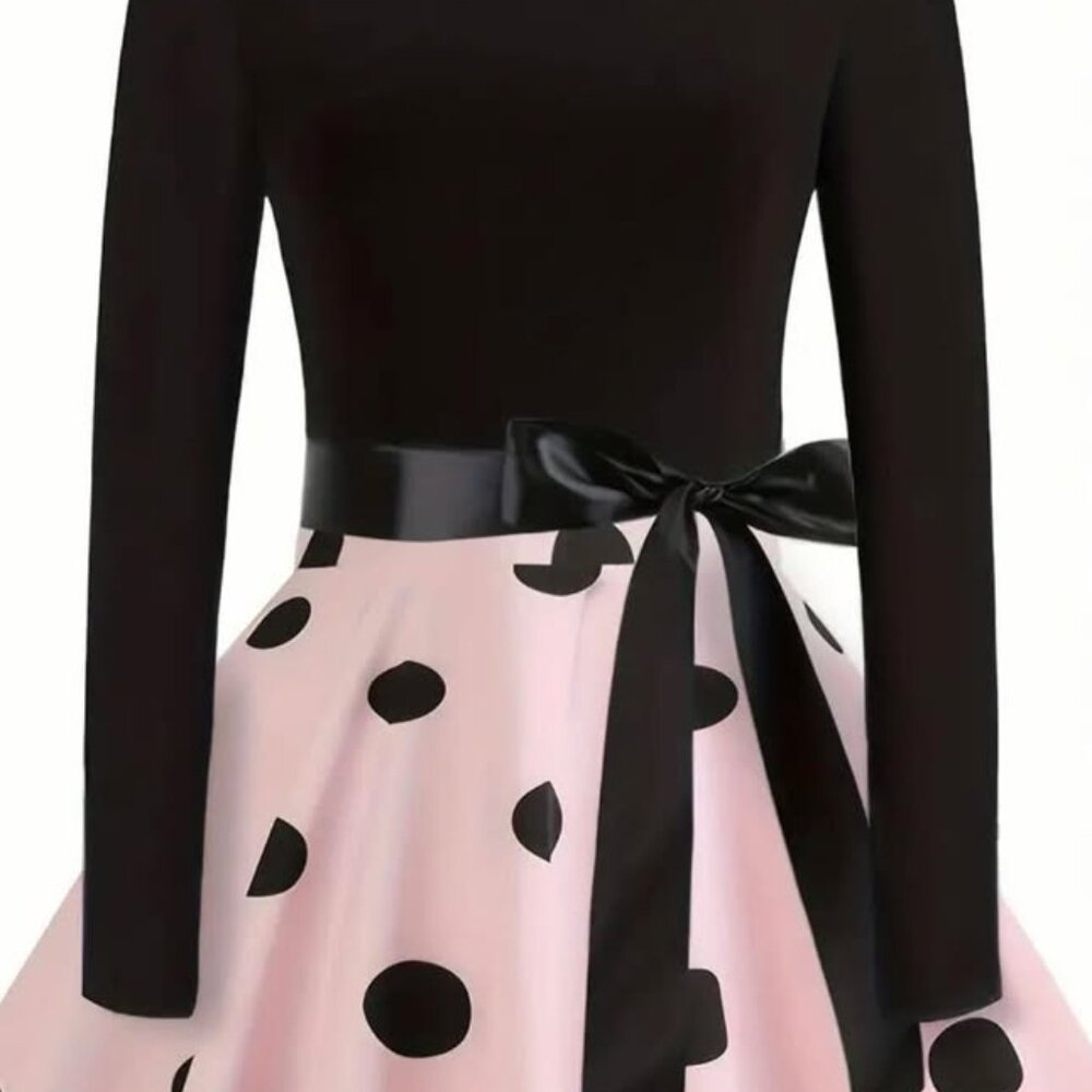 Ladies size XXL Pink and Black Polka dot retro dress - Picture 4 of 16
